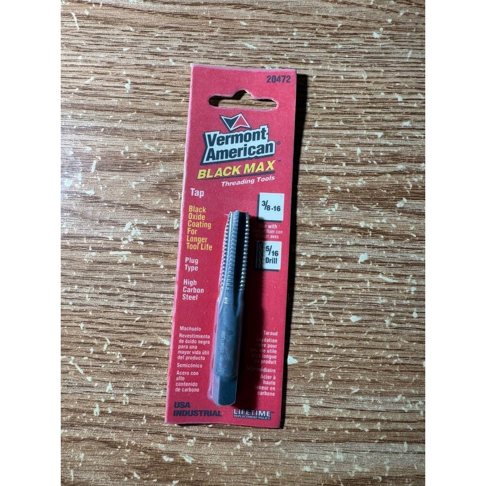 Vermont American Black Max Tap Threading Tools 3/8-16 Used With 5/16 Drill Plug